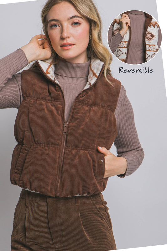 Aztec Reversible Corduroy Puffer Vest