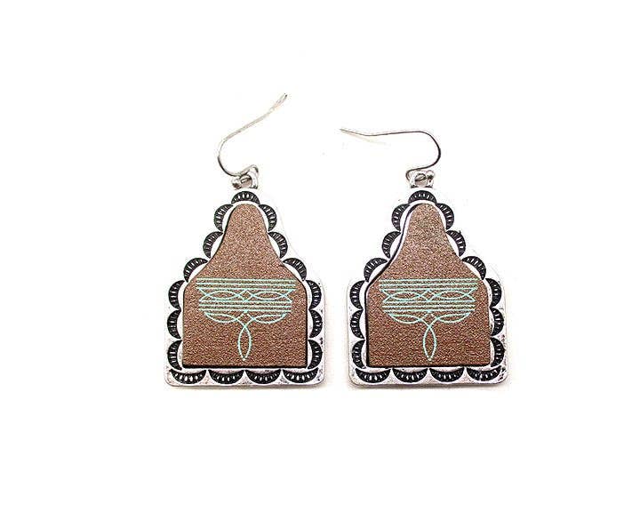 WESTERN BOOT STITCH CATTLE TAG EARRINGS