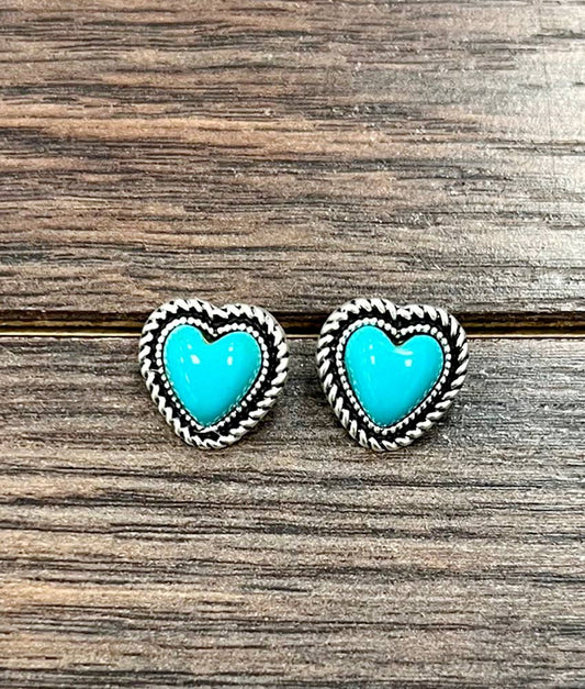 9mm Heart Turquoise Studs