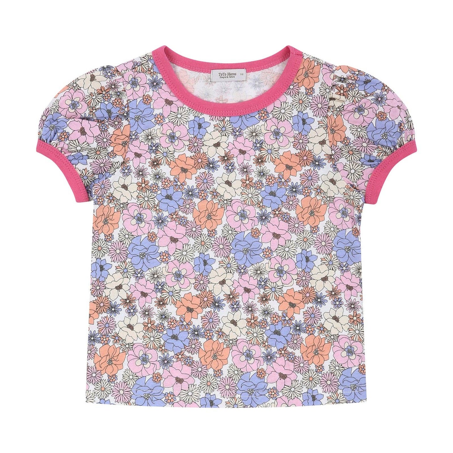 Floral All-Over Print Short Puff Sleeve T-Shirt