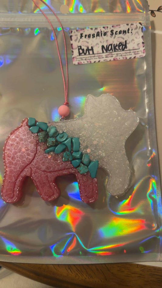 pink & white with turquoise pig