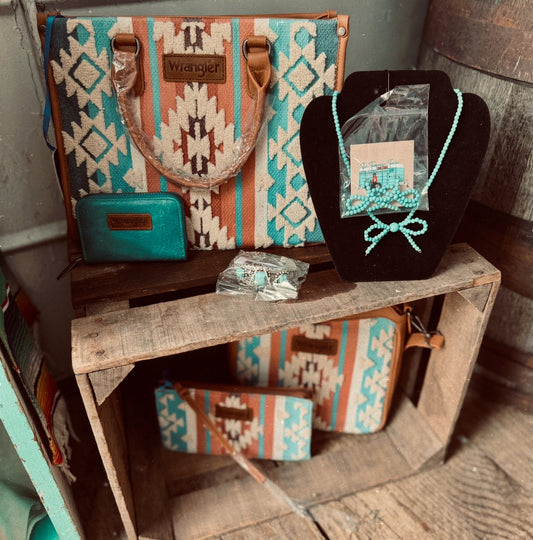 Peachy Teal Sherpa Aztec Handbag Family