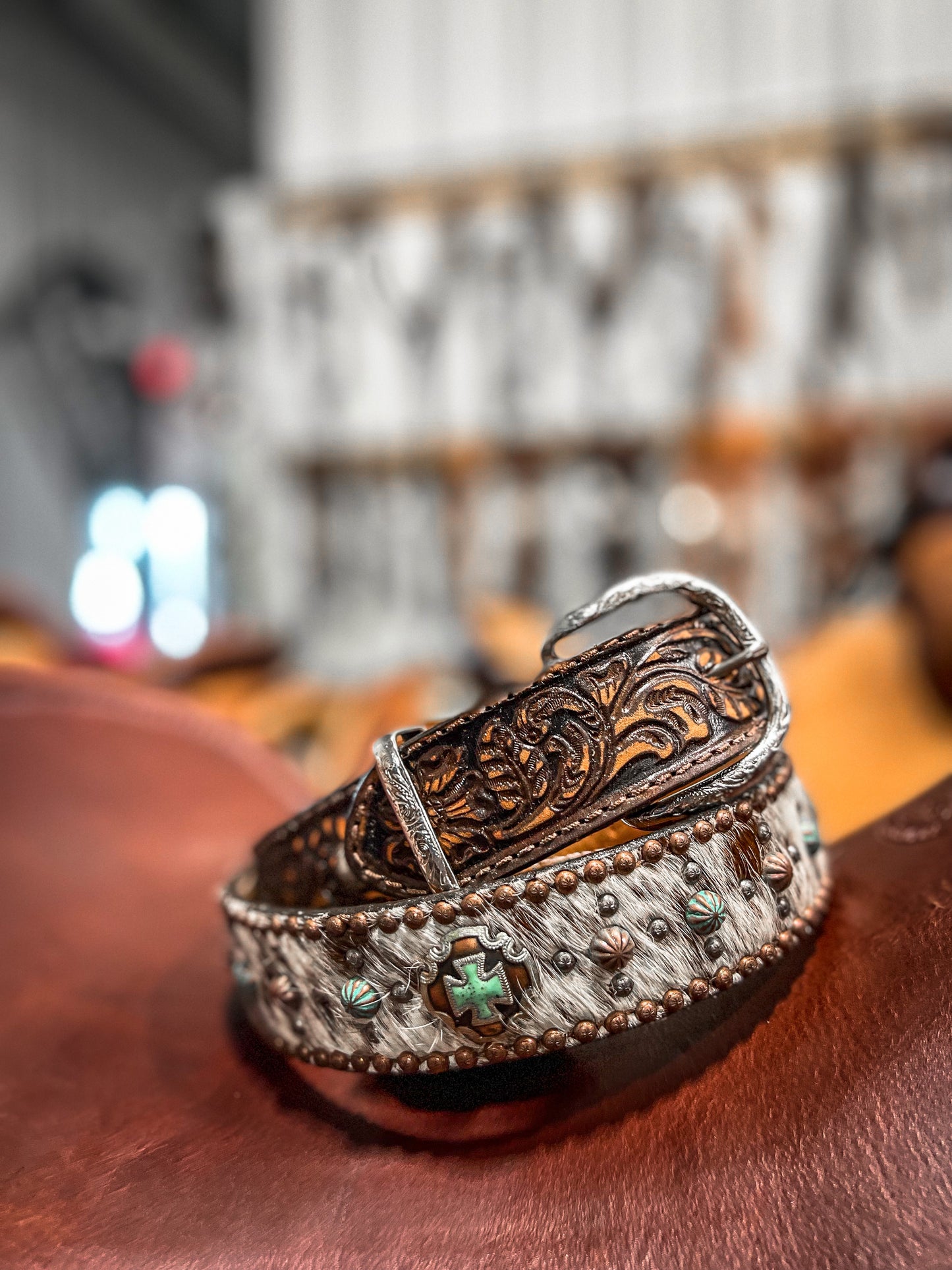 Roan Cowhide Studded Belt