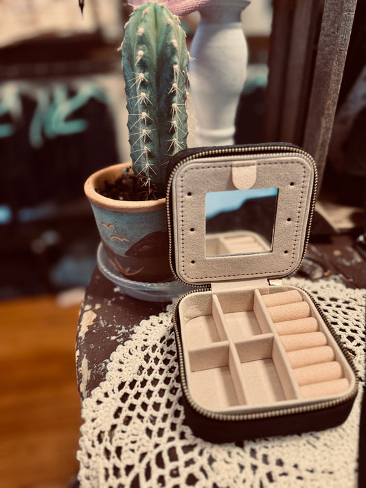 Velvet Jewelry Box With Mirror Organizer Box