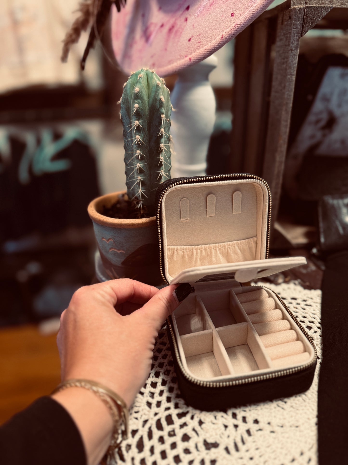 Velvet Jewelry Box With Mirror Organizer Box