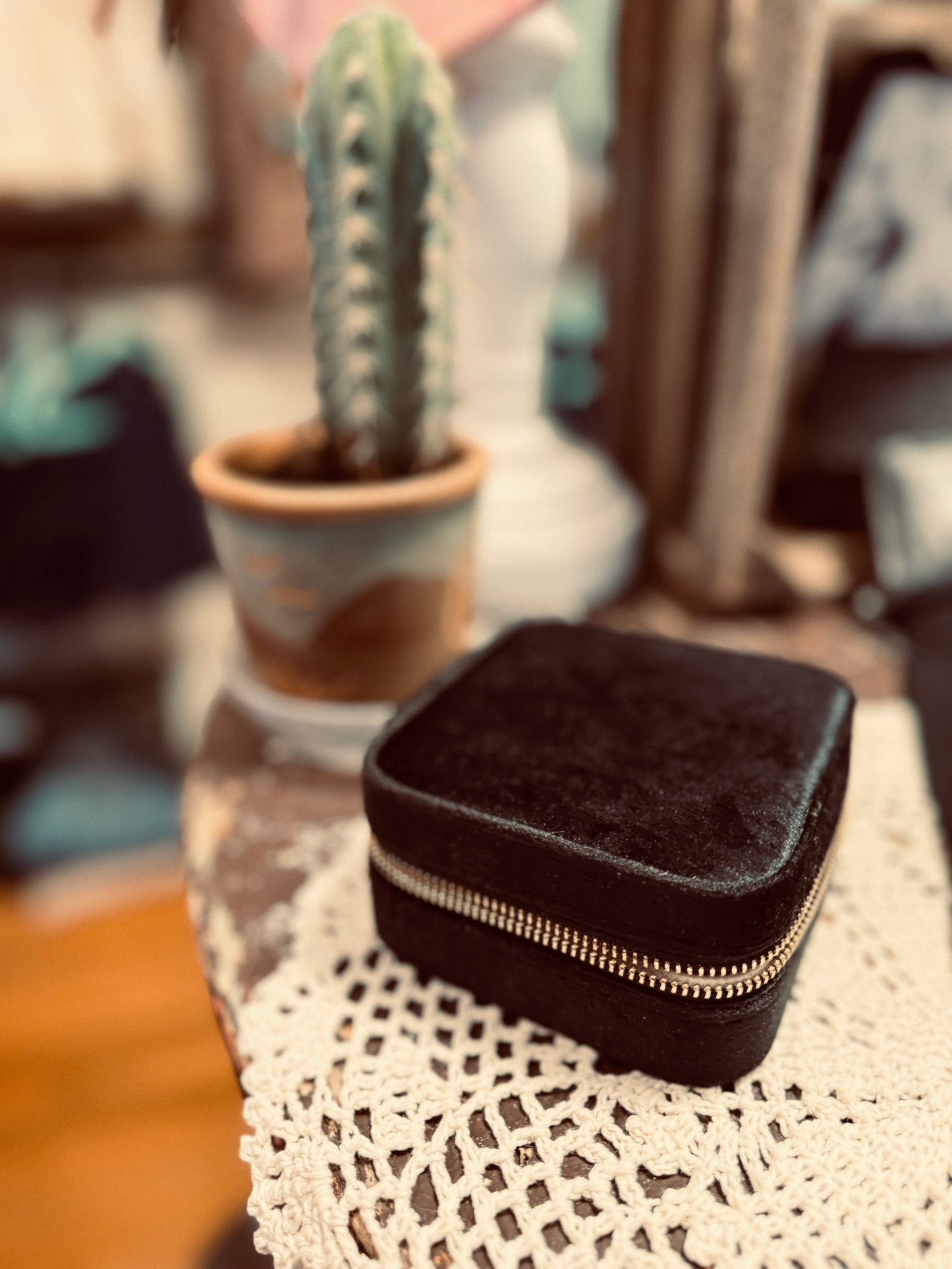 Velvet Jewelry Box With Mirror Organizer Box