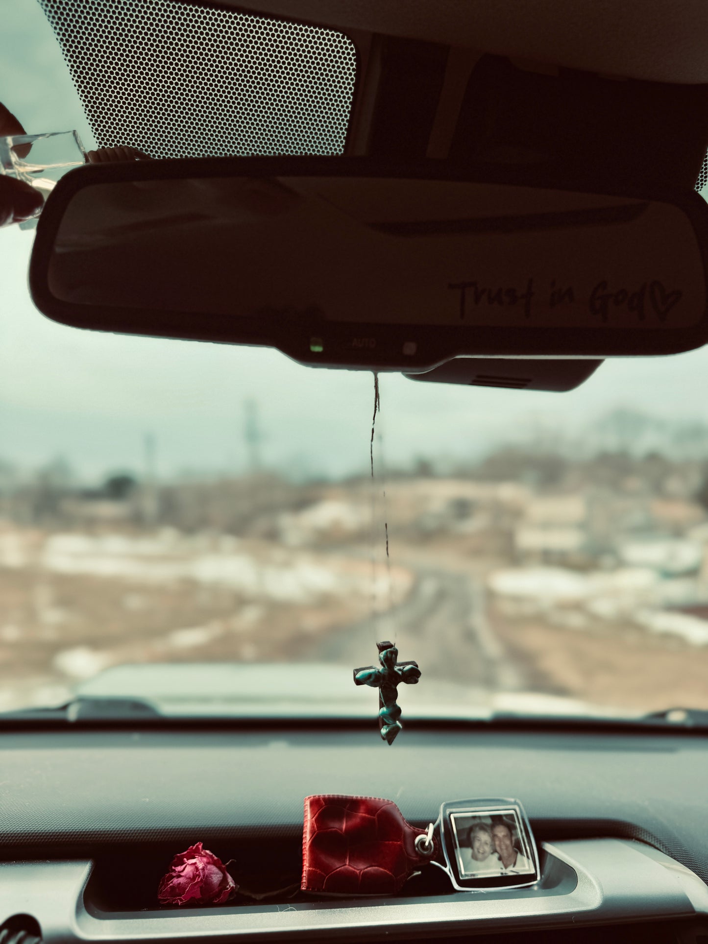 Rearview Mirror Turquoise Cross Charm