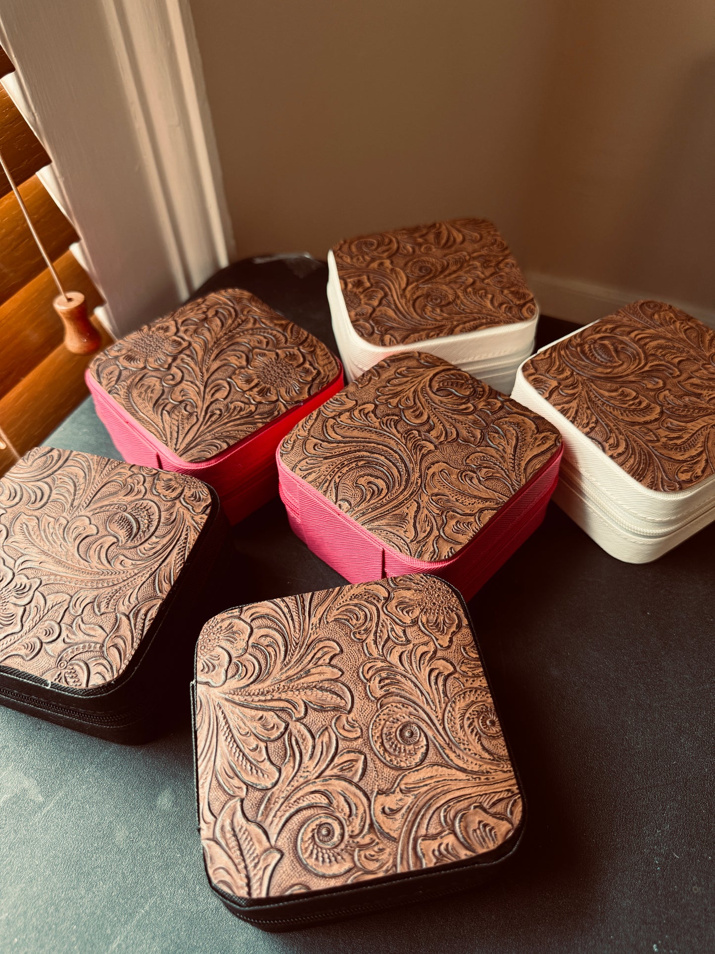 Leather Tooled Travel Jewely Box