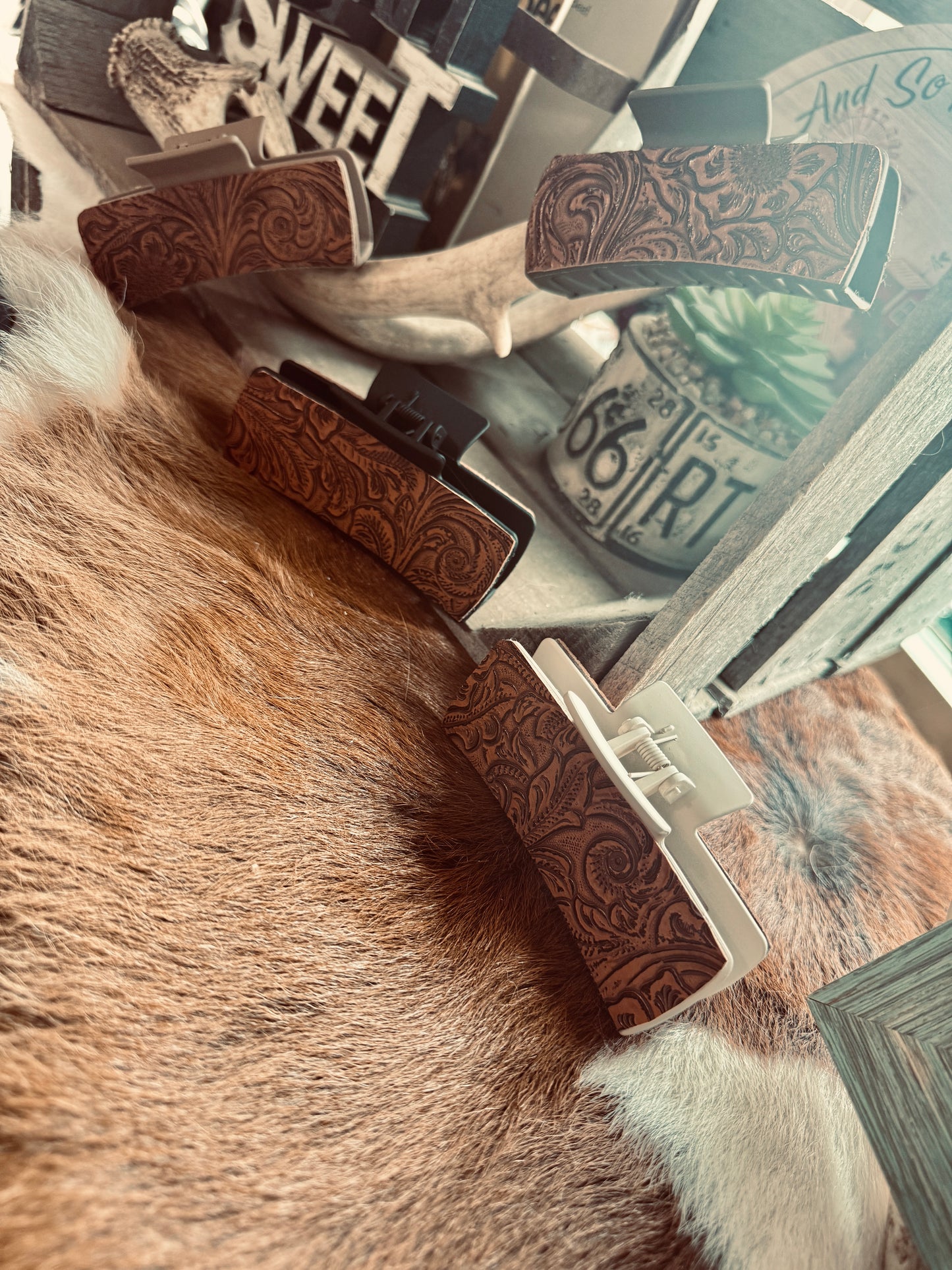 Leather Tooled Claw Clips