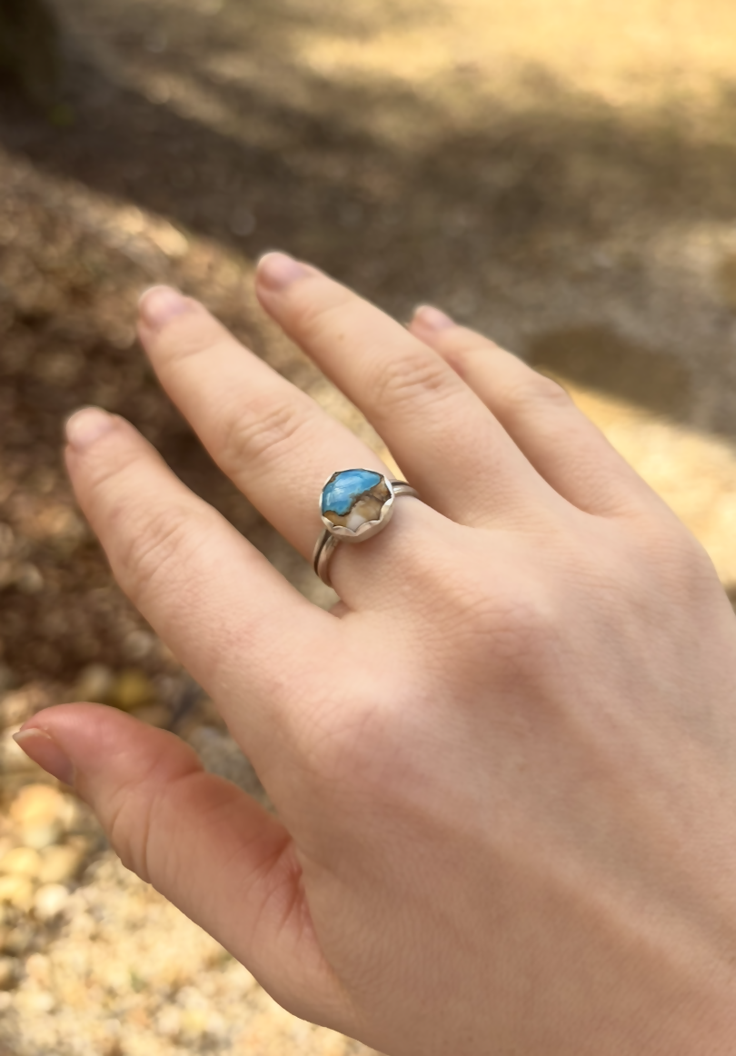 Spiny Oyster Turquoise with Copper Ring Size 6.5