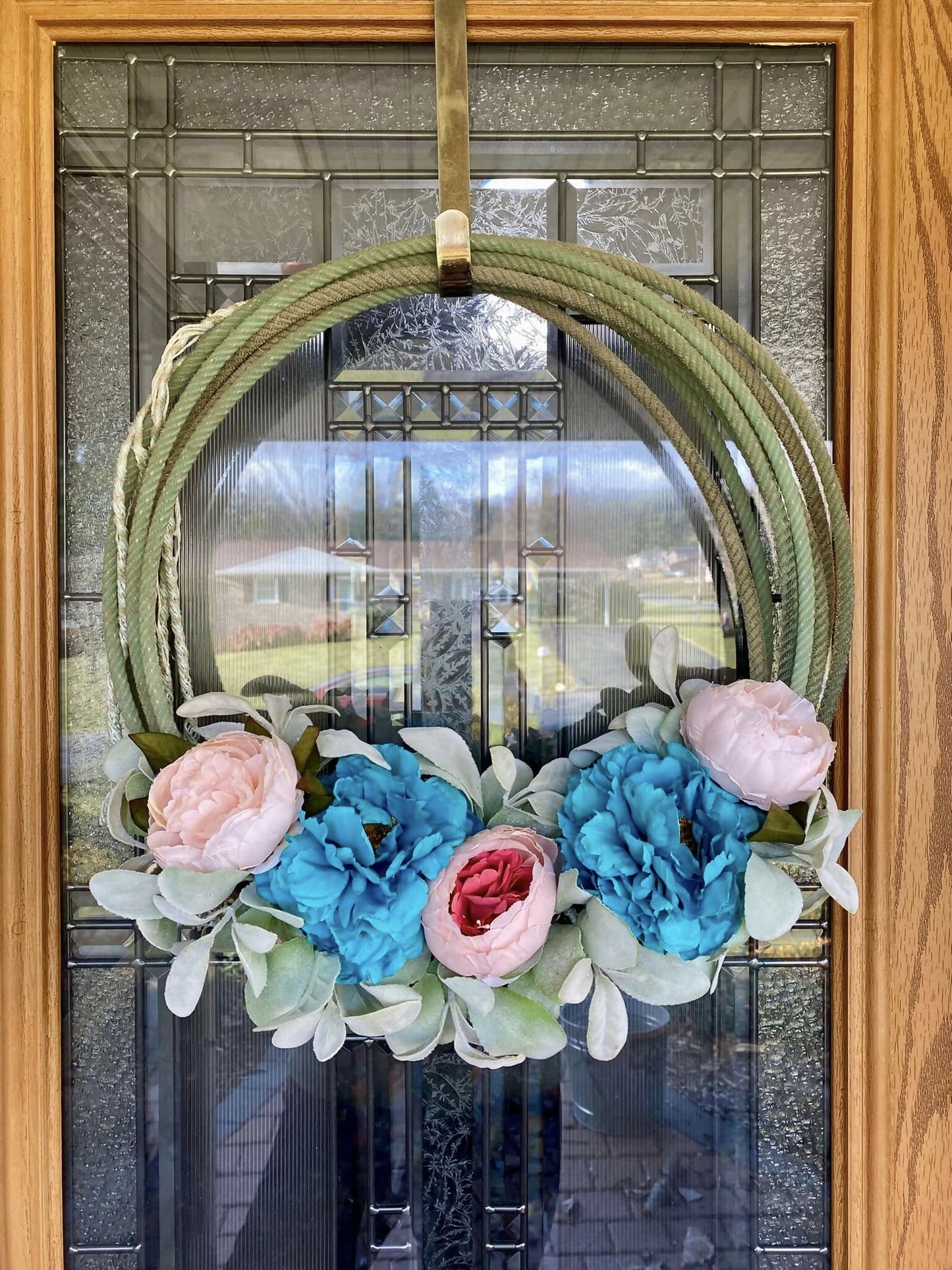 Pink Teal Flower Lasso Wreath