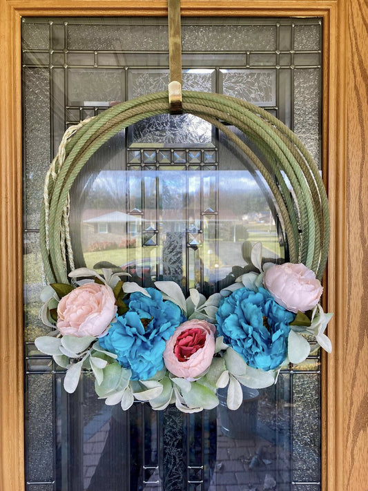 Pink Teal Flower Lasso Wreath