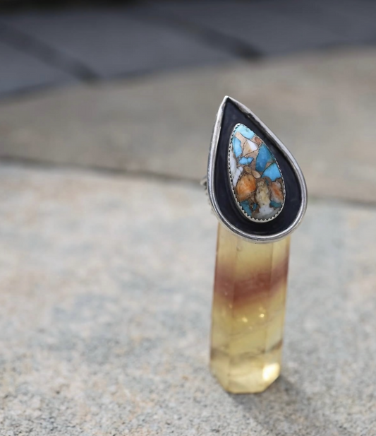 Spiny oyster turquoise with copper shadowbox ring