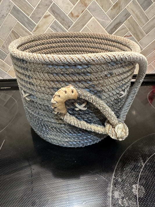 Blue Crock with leather stitching