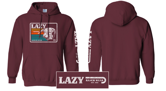 Lazy J Ranch Sunset Retro Pullover Hoodie - Maroon