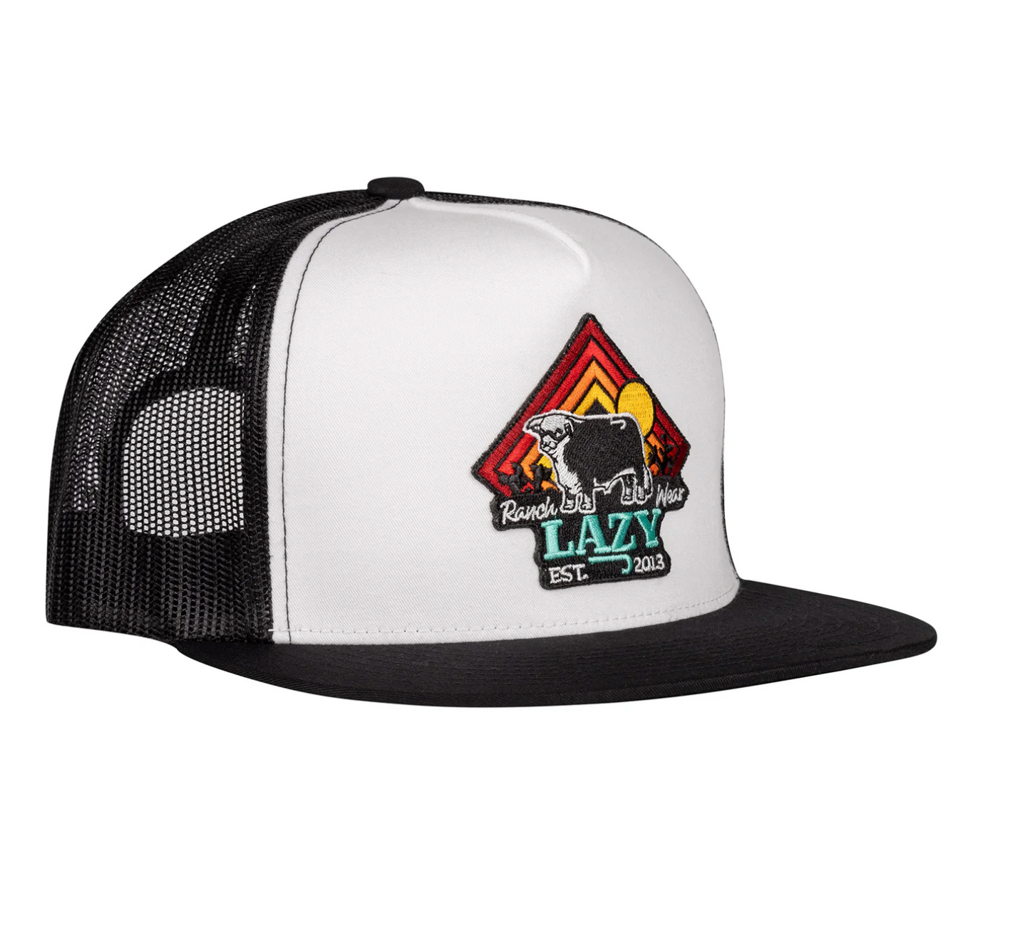 Lazy J Ranch White & Black Cactus Sunrise Classic Five Panel Trucker Hat