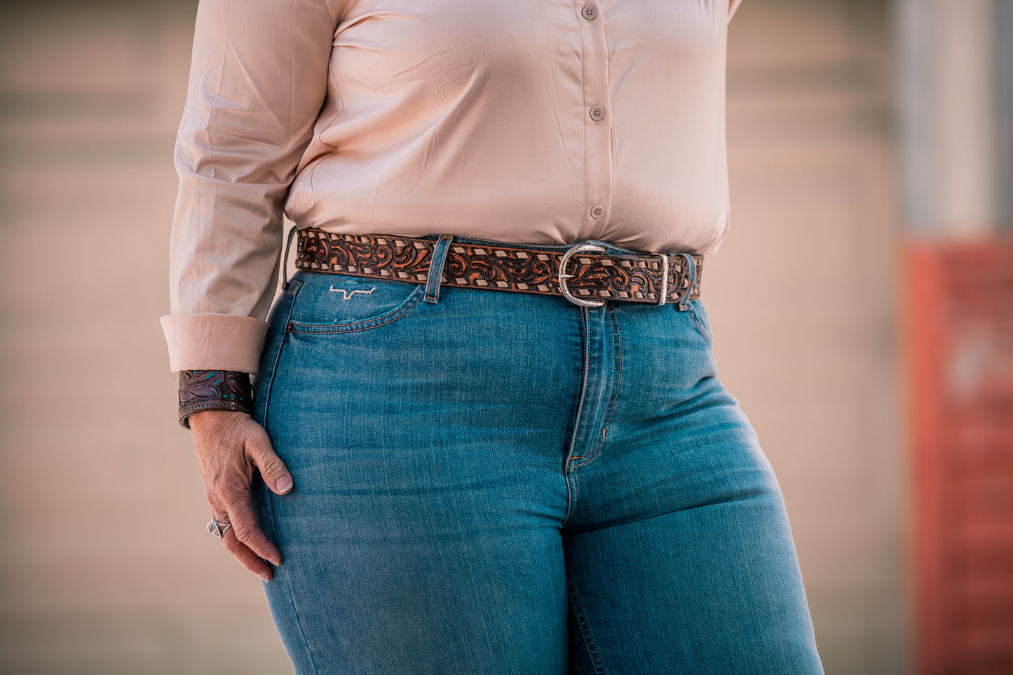 White Stitch Vintage Tooled Leather Belt