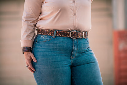 White Stitch Vintage Tooled Leather Belt