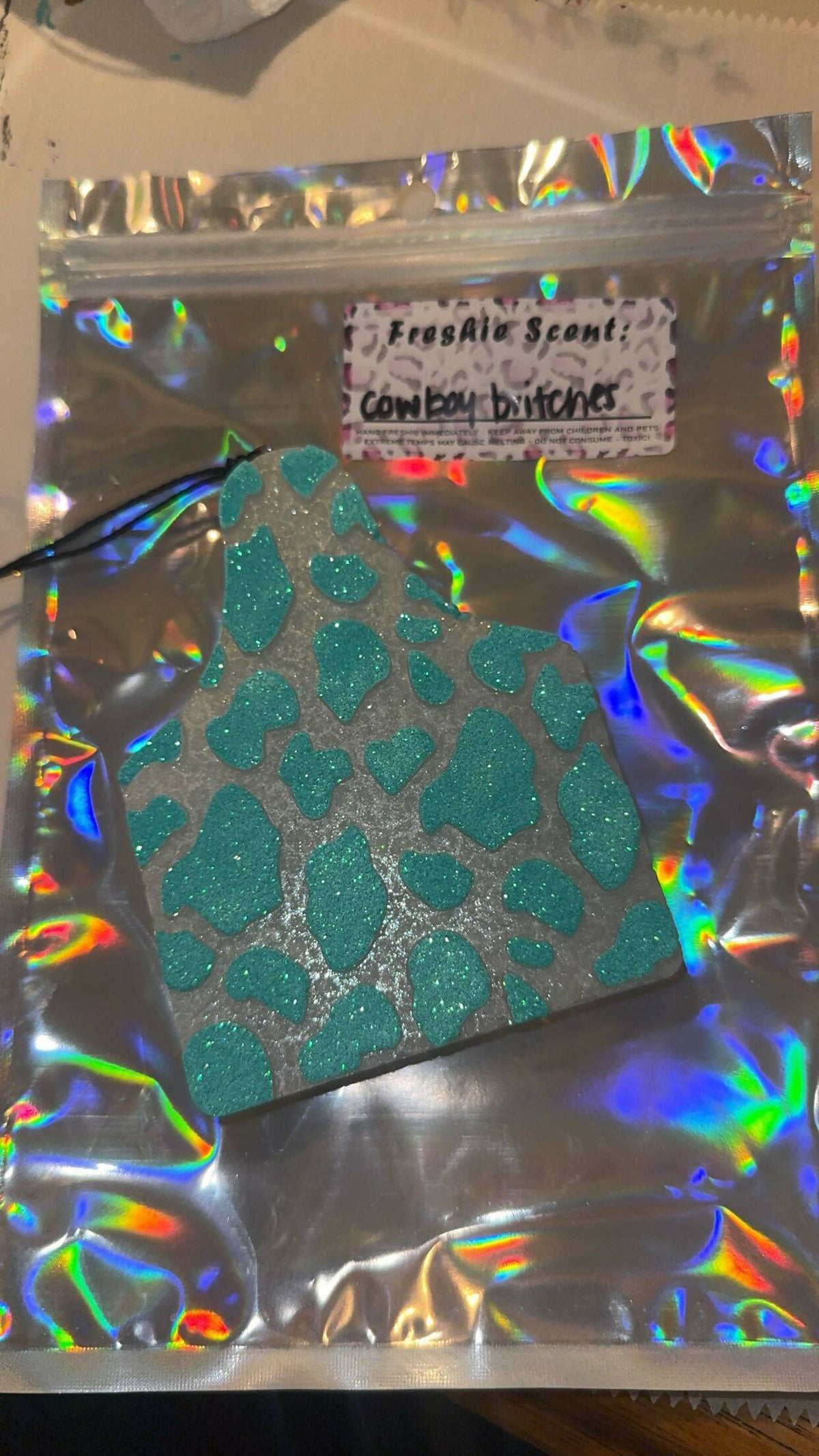 turquoise cow tag