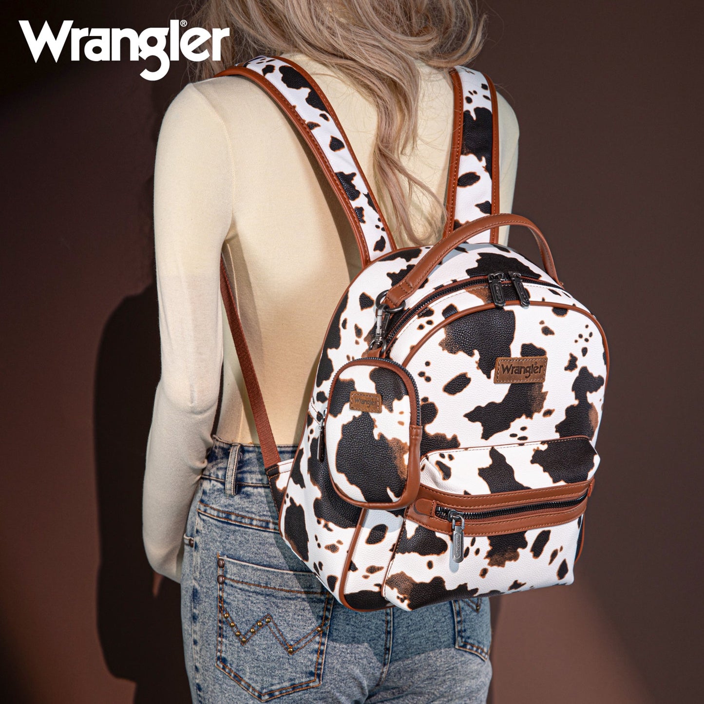 Wrangler Cow Print Backpack With Coin Pouch