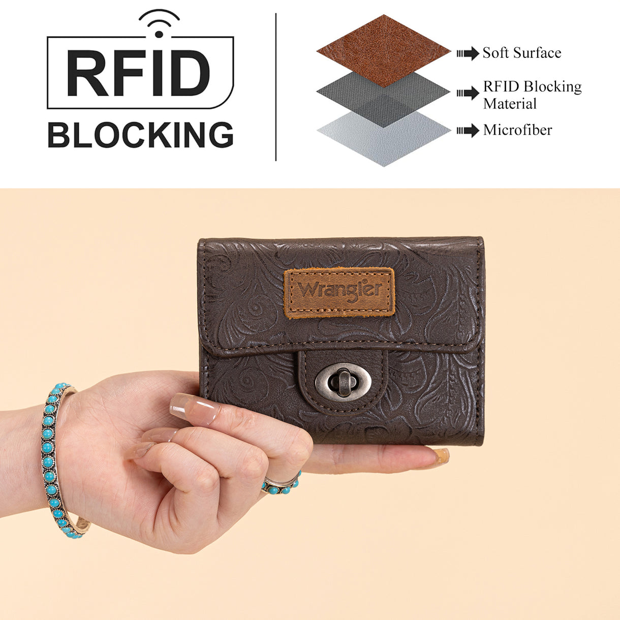 Wrangler Floral Tri-Fold Button Wallet