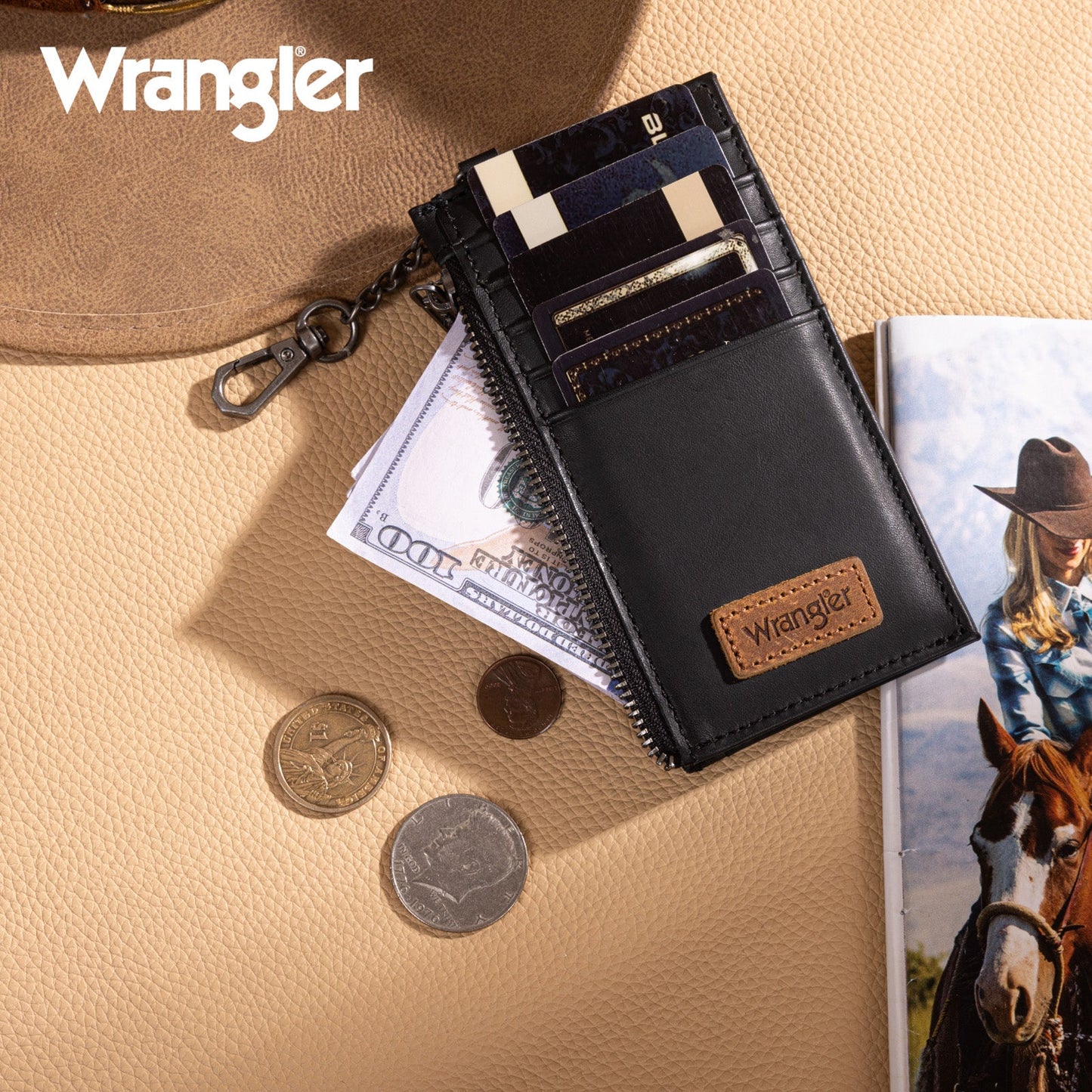 Wrangler Genuine Leather RFID Card Case Wallet