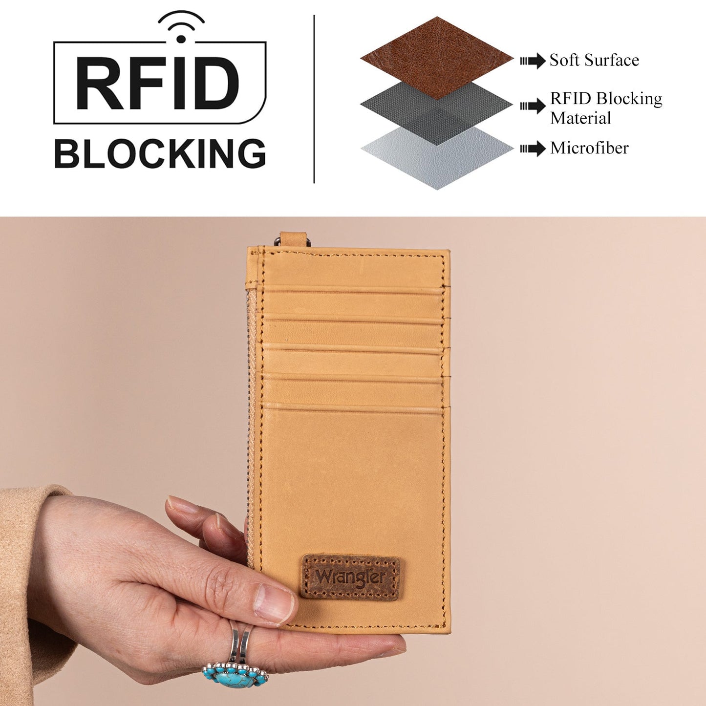 Wrangler Genuine Leather RFID Card Case Wallet