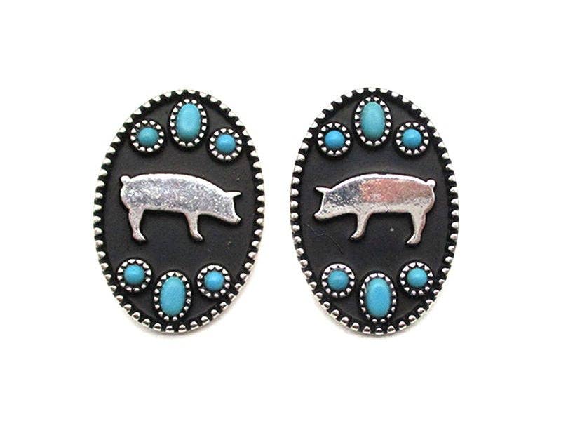 Oval Pig Turquoise Earrings