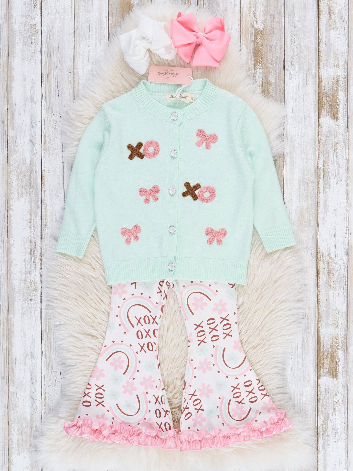 Teal & Pink XO Bows Bell Bottoms Outfit