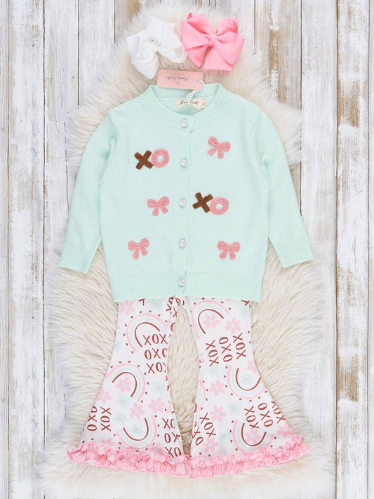 Teal & Pink XO Bows Bell Bottoms Outfit
