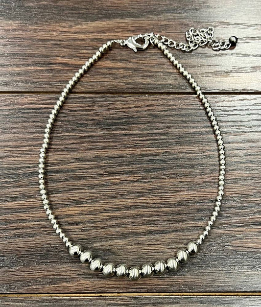 Short Silver Navajo Bead Necklace