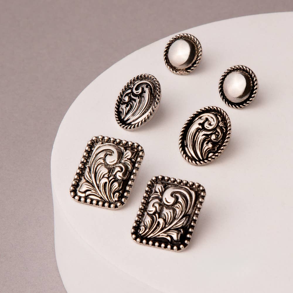3-Pack Western Scrolled  Earrings
