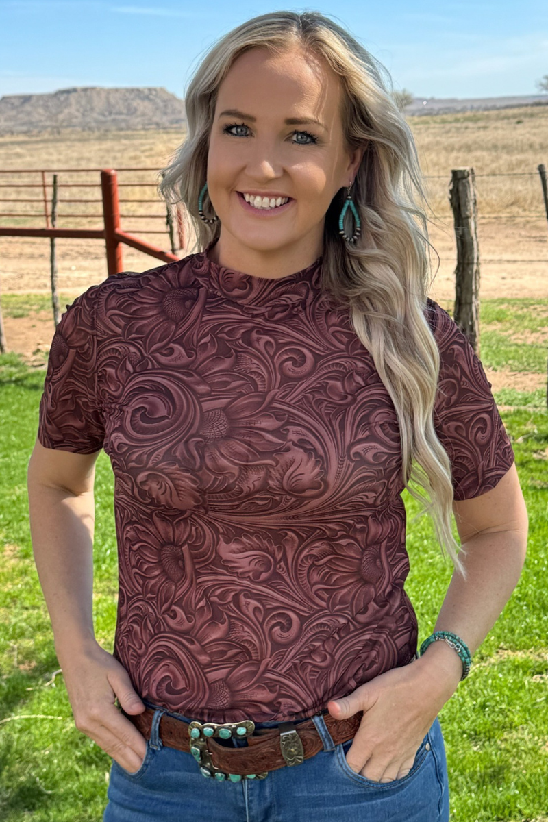 Country Roads Mesh Short Sleeve Top