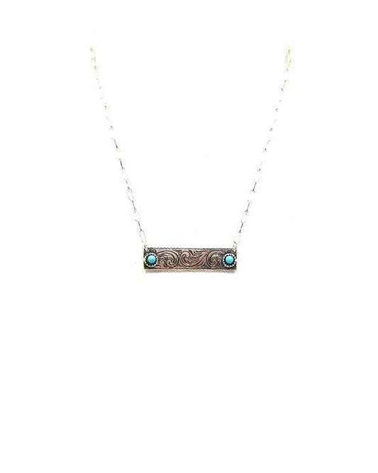 Western Etched Turquoise Bar Necklace