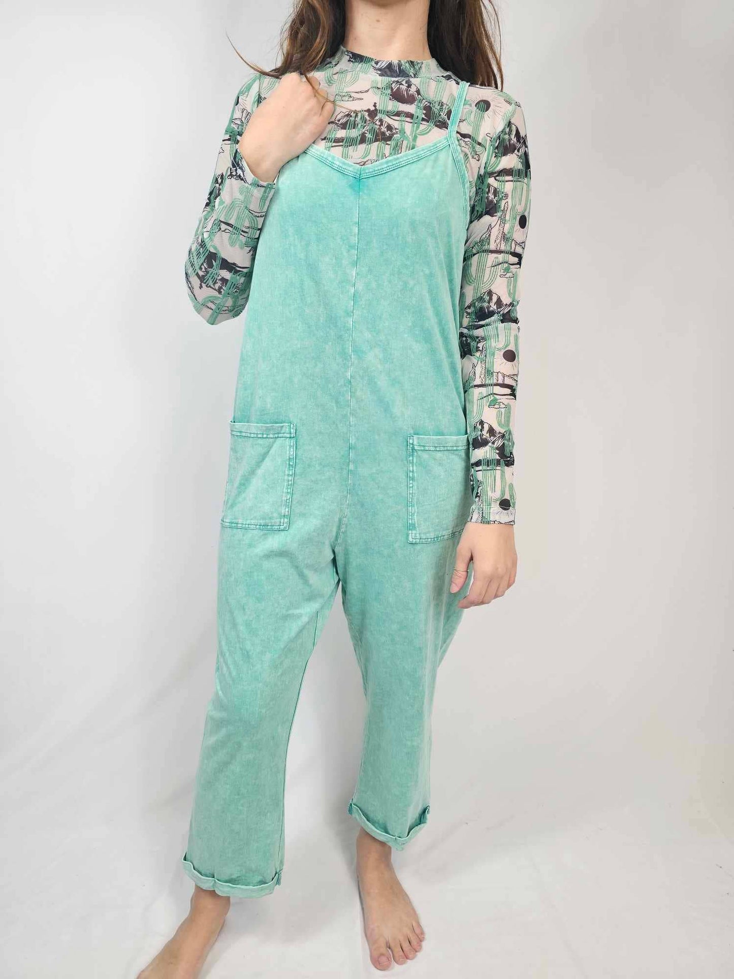 Acid Washed Turquoise Jumpsuit