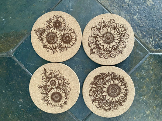 Sunflower Cork Coaster Set