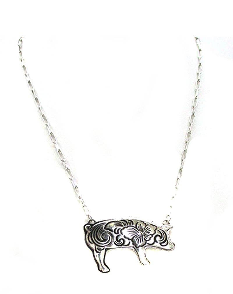 Western Scroll Pig Necklace