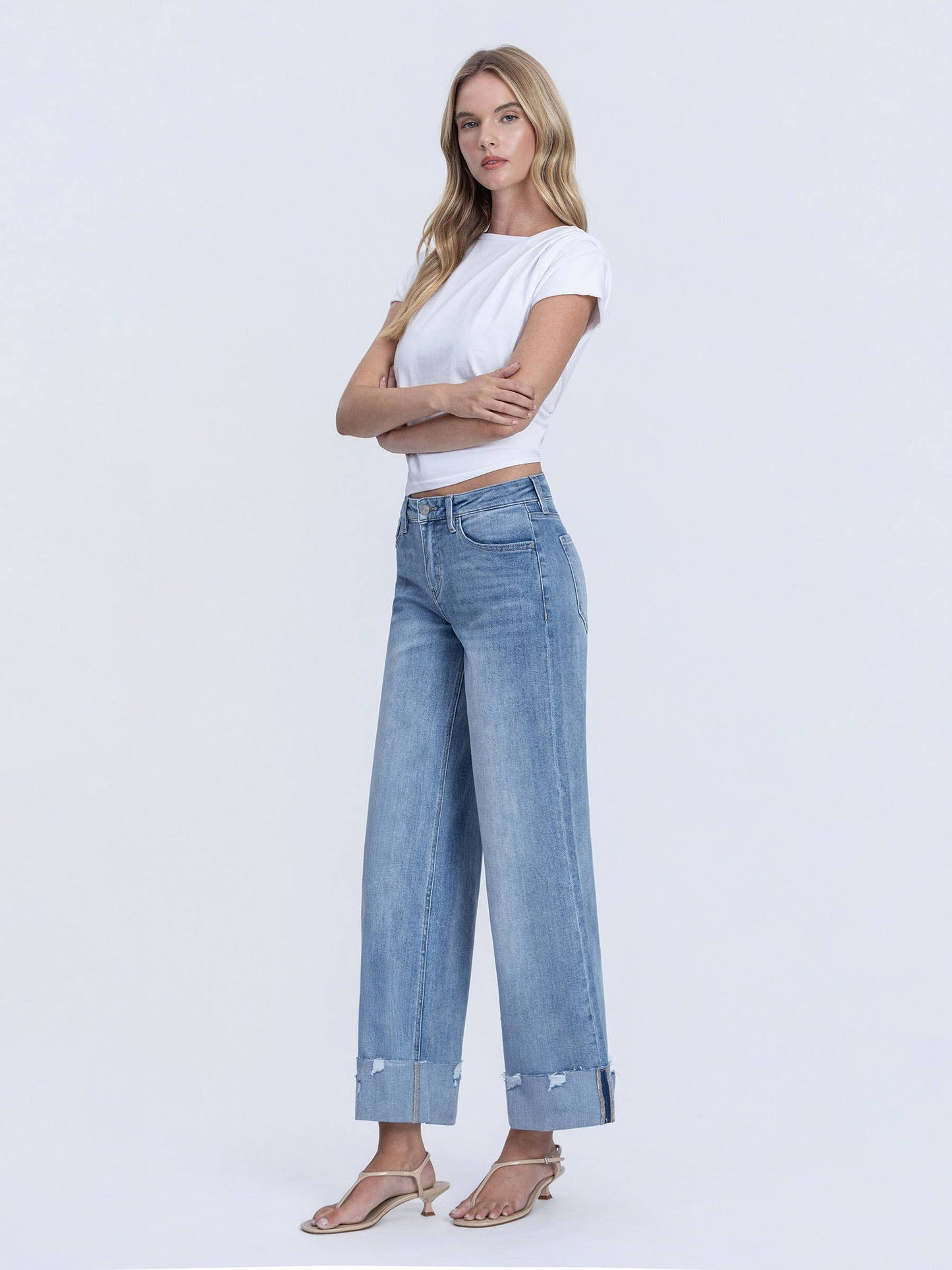 LOVERVET By Vervet HIGH RISE MEDIUM WASH CUFFED WIDE JEANS