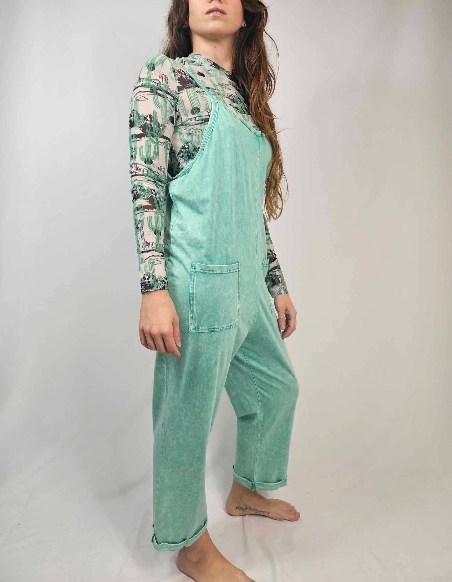 Acid Washed Turquoise Jumpsuit