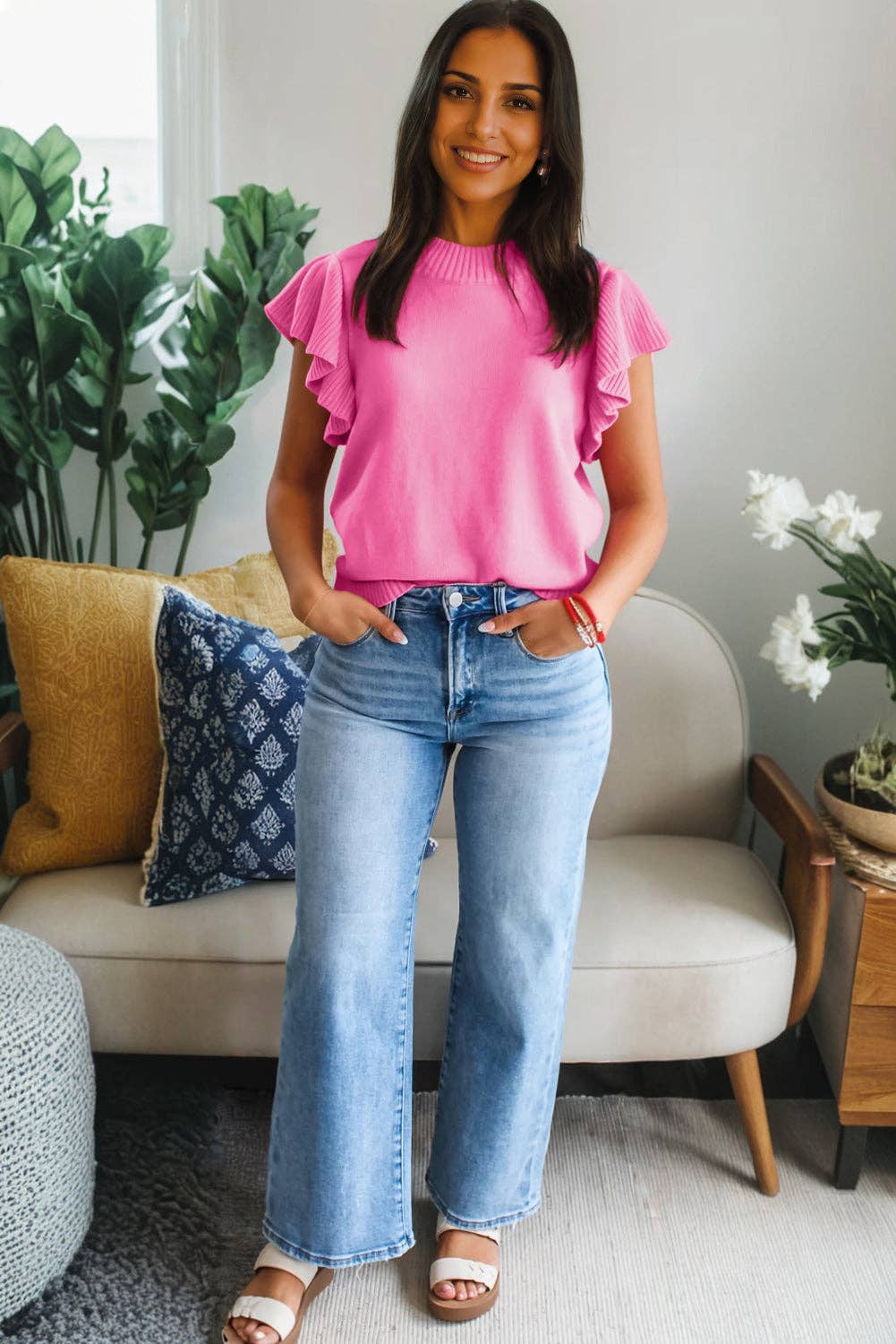 Sachet Pink Ruffle Short Sleeve Top