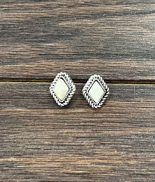 Diamond Shape White Turquoise Studs