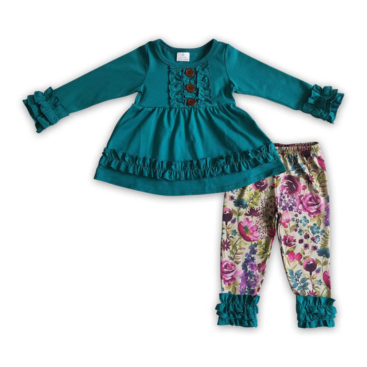 TEAL FLORAL GIRL SET