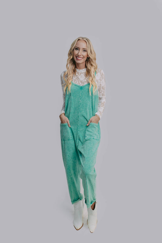 Acid Washed Turquoise Jumpsuit