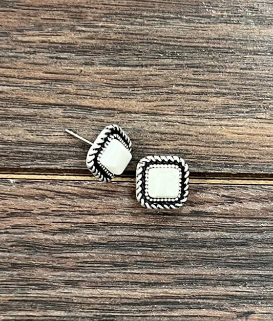 Square White Buffalo Stud Earrings