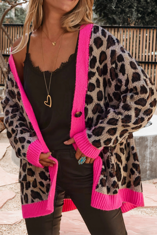 Pink Leopard Sweater Cardigan