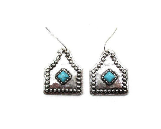 Turquoise Cattle Tag Earrings