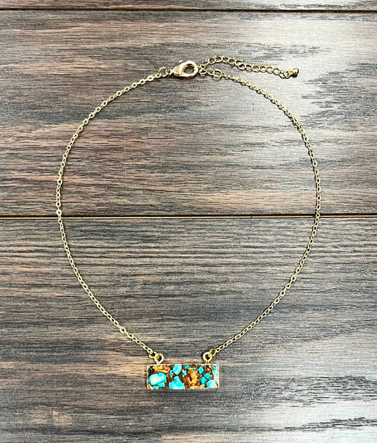 Gold Turquoise Bar Necklace
