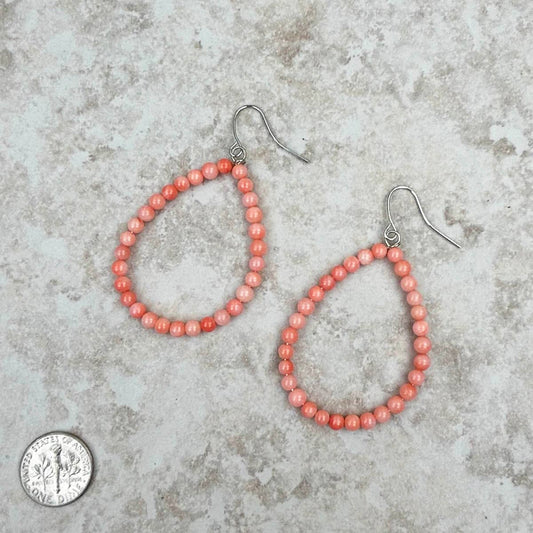 Orange Coral Teardrop Hoop Dangle Earrings
