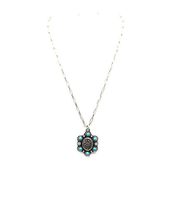 Etched Oval Turquoise Necklace