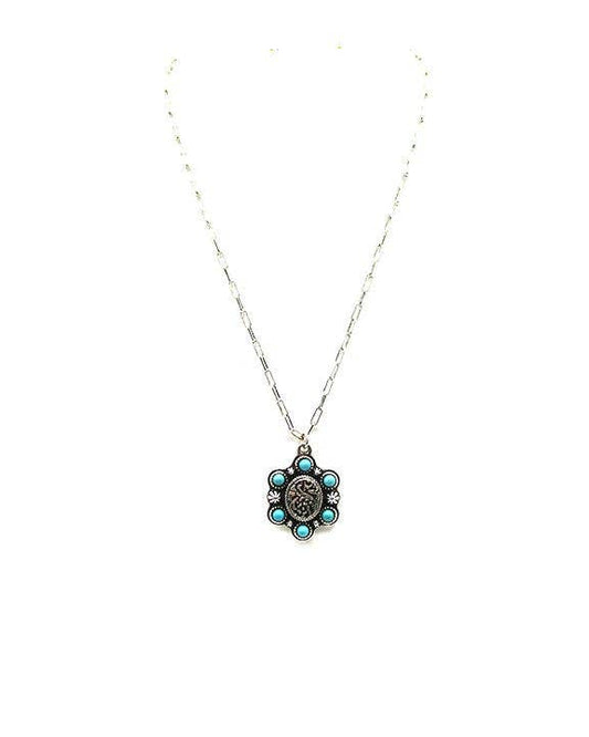 Etched Oval Turquoise Necklace
